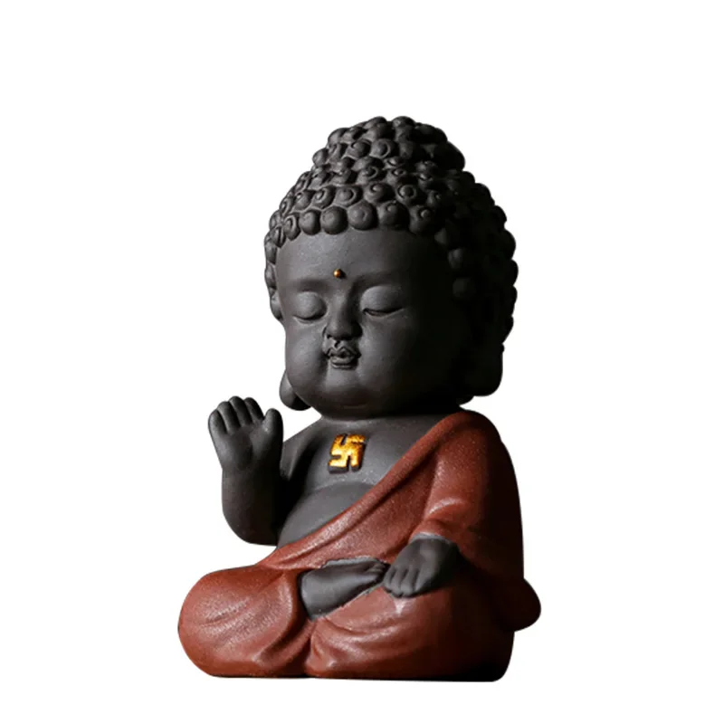 2 Type Small Buddha Tea Pet Ornament Buddha Can Raise Colored Pottery Ceramic Purple Sand Tea Ceremony Tea Play Car Accessories