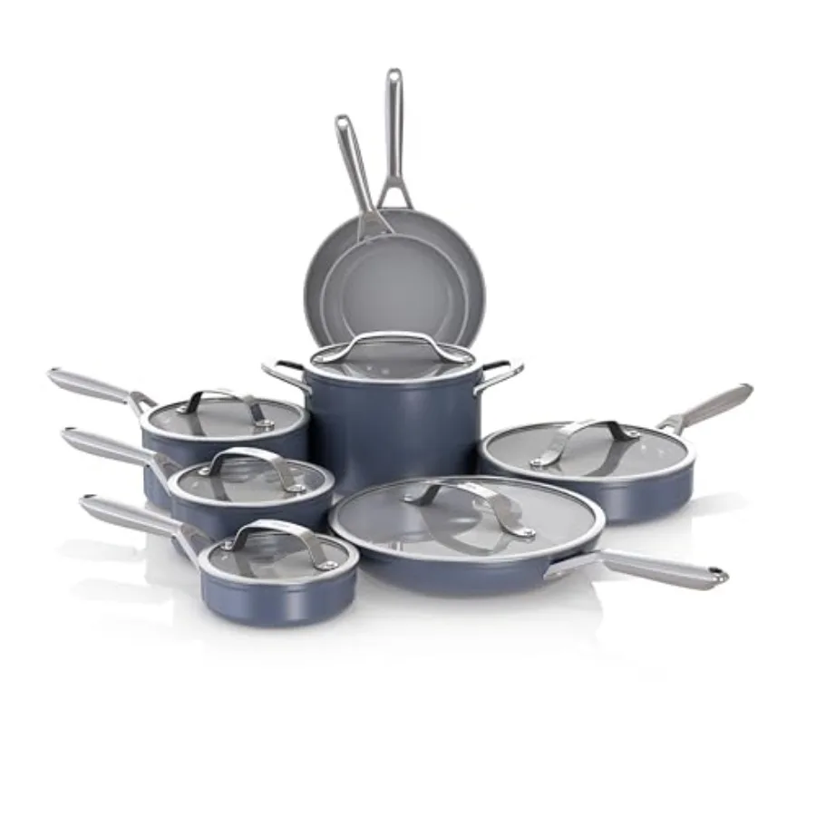 

Ceramic Pro 14Piece Cookware Set NonStick Pots Pans with Glass Lids for Everyday Cooking Nontoxic and PTFE Free Ceramic Coating
