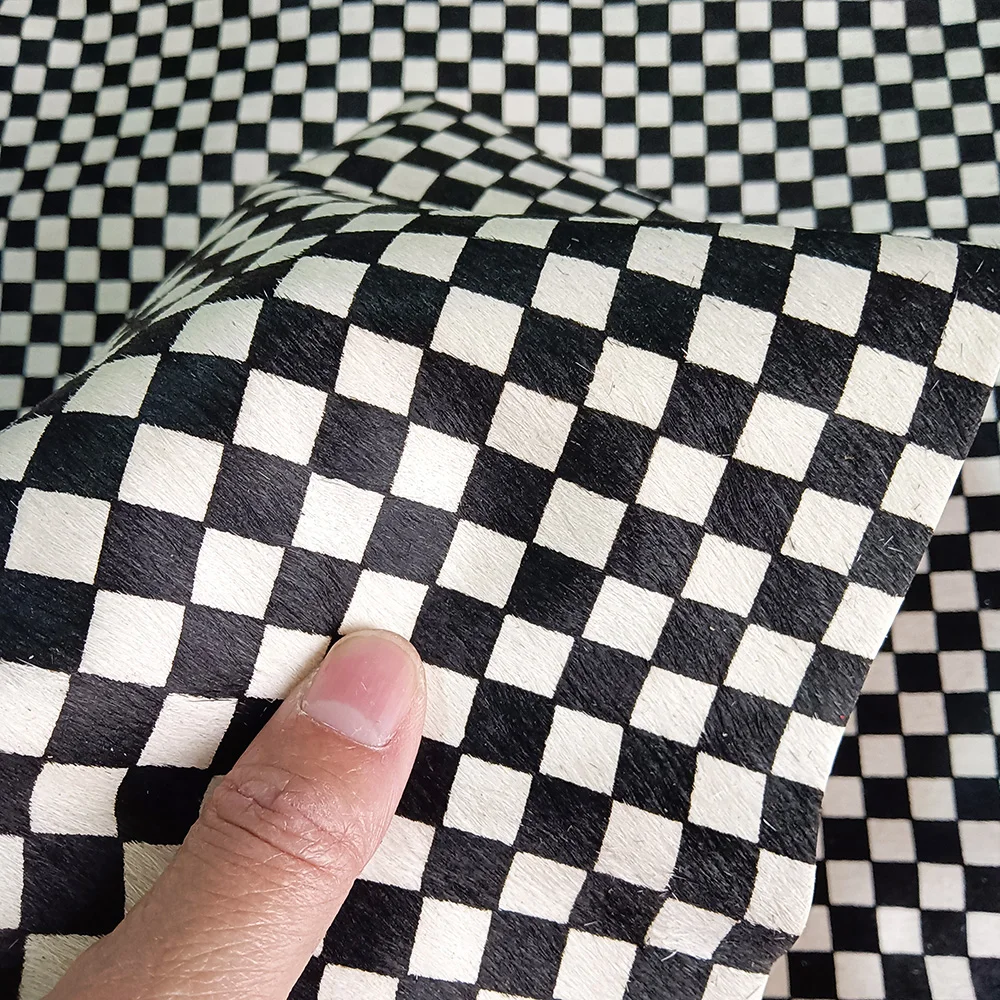 Black and White Checkerboard Horsehair Leather,Chrome Tanned Leather,Head Layer Cowhide Leather,Handmade DIY Hand Leather, 1.3mm