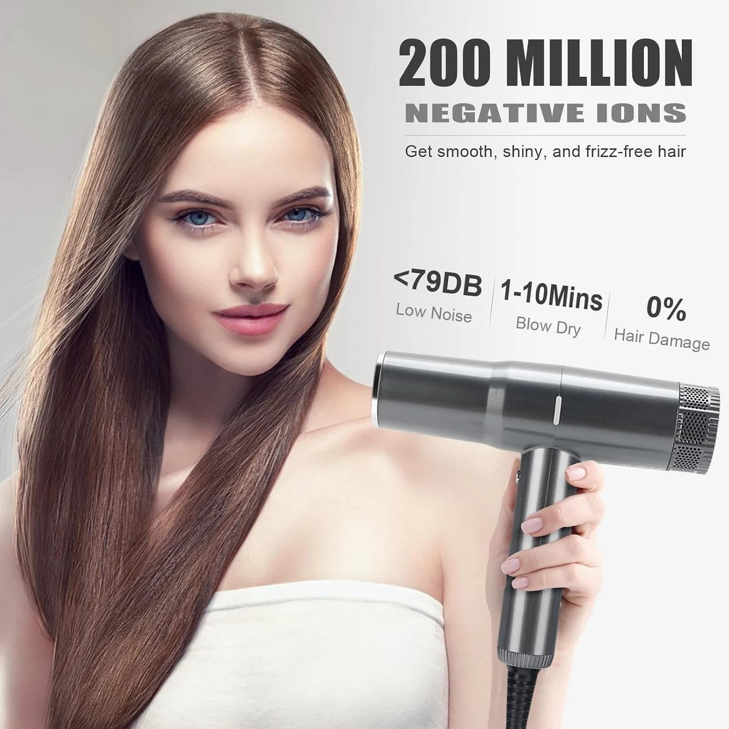Hair Dryer 110000 RPM Diffuser Professional Brushless Motor Low Noise 3 Heat 3 Speed All Seasons