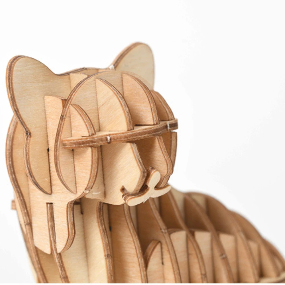 Jouets de puzzle d\'animaux en bois 3D découpés au laser faits à la main pour enfants, assemblage de chat, modèle de construction de nuits,