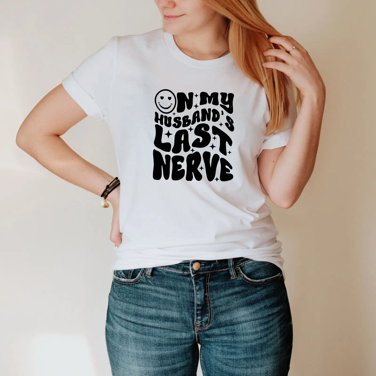 On My Husbands Last Nerve T shirt Sarcastic Wife Life Husband EngagemenT Funny Women Lover