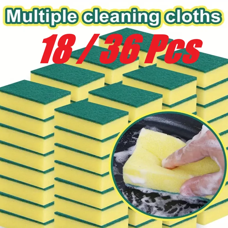 

18/36Pcs Highly Absorbent Double-sided Sponge Magic Cleaning Pot Rust Sponge Cleaning Brush Kitchen Grease Cleaning Tool