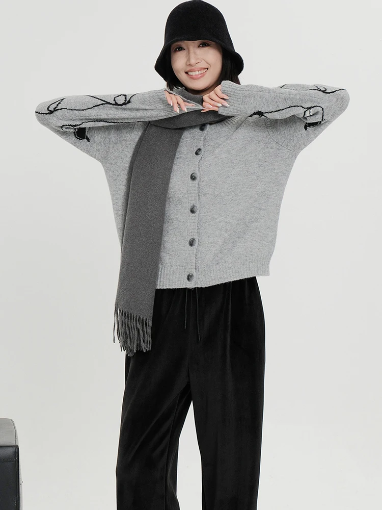 

Bukhara Original Women's Loose round Ne ey Knitted Sweater Winter 2025 Casual Sle Polyester Fiber Long Sve Coat