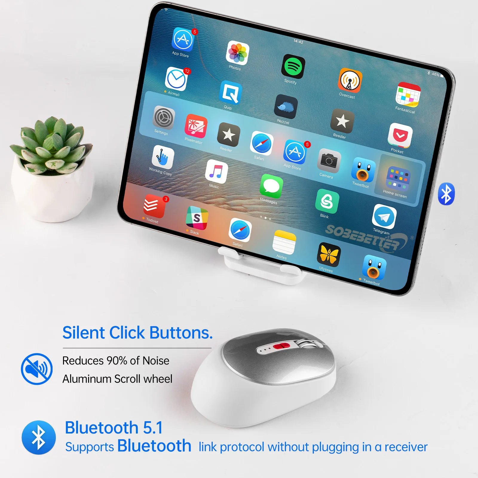 ماوس لاسلكي ثلاثي الوضع قابل لإعادة الشحن، عرض طاقة صامت 1600 ديسيبل متوحد الخواص، مفتاح واحد، العودة إلى الفئران المكتبية لأجهزة الكمبيوتر المحمول والهاتف والكمبيوتر اللوحي #6