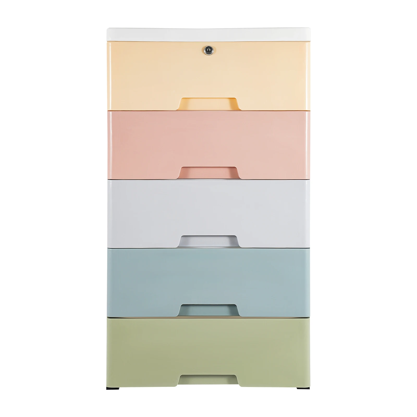 5-Drawer 5 Color Plastic Drawers Dresser Storage Cabinet W/ Lock, Stackable Clothes Tower, Kids Bedroom Small Chest Closet