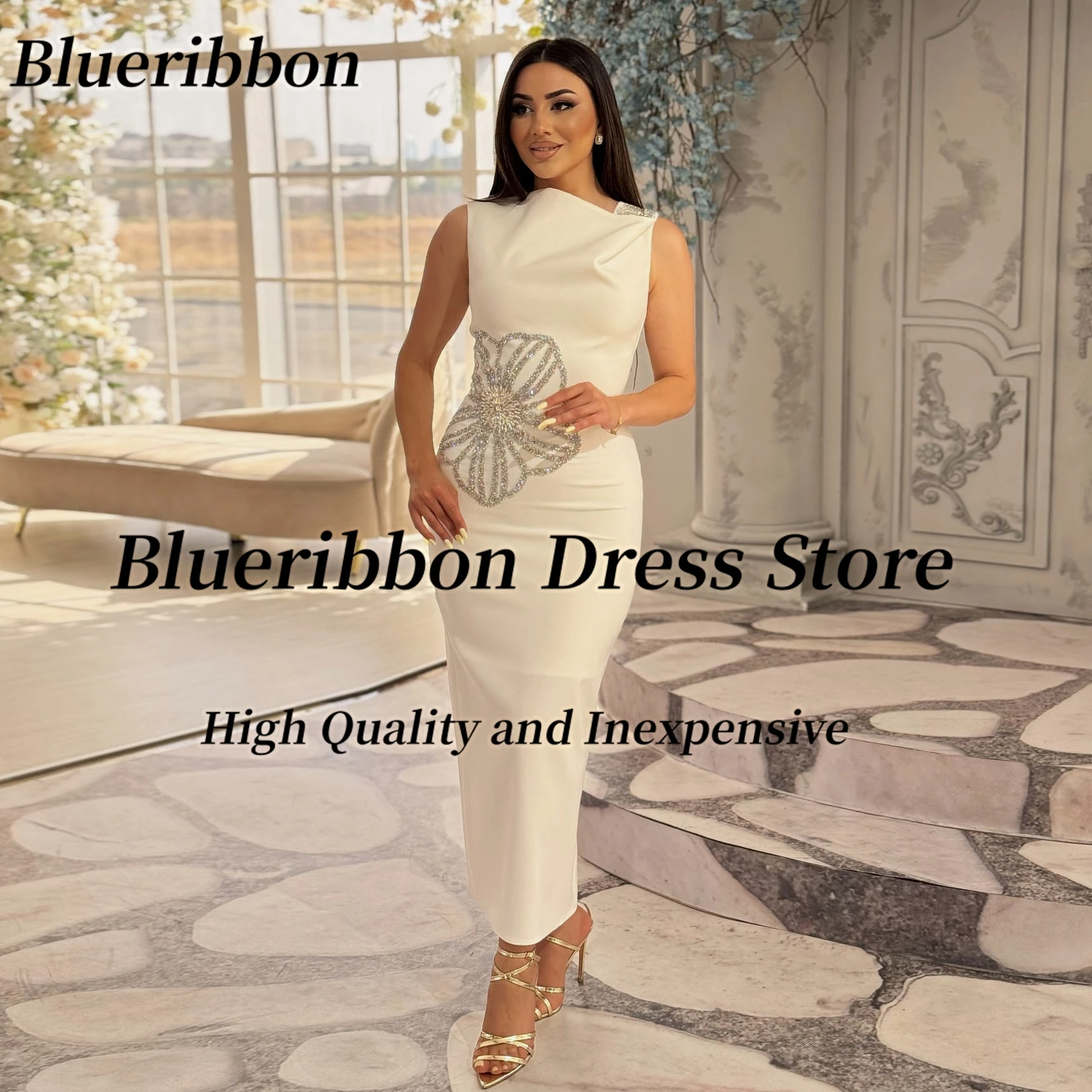 

Blueribbon длиной до щиколотки, платья для выпускного вечера, расшитое бисером платье ручной работы для дня рождения, на молнии сзади, Vestidos Des, вечерние платья по индивидуальному заказу