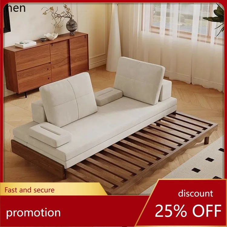 HXL Multifunctional Ash Wood Solid Wood Sofa Bed Foldable Extendable Double Bed