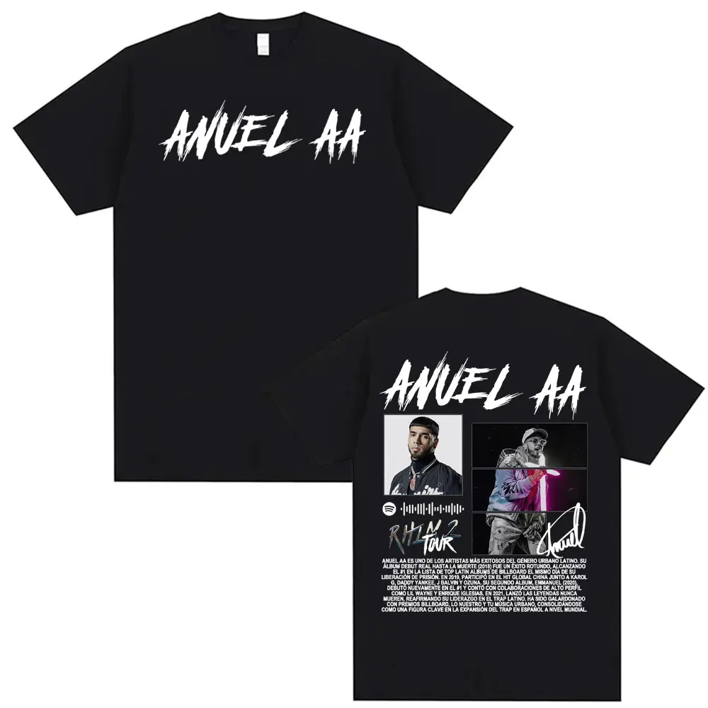 Rapper Anuel AA Rhlm 2 Album Tour Printed Tee Shirt Men Women Fashion Trend Hip Hop Pop Music T-shirt Pure Cotton Loose T Shirts
