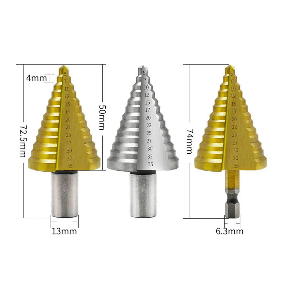 Binoax HSS Step Drill Tool 5-35MM 13 Steps Multiple Hole Metals Platic Wood Cone Drill Bits