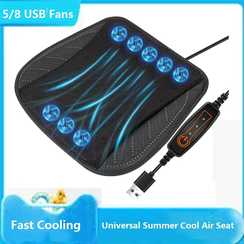 

Universal Car Seat Summer Cool Air Seat Cushion With 5/8 USB Fans Fast Blowing Ventilation Seat Cooling Refrigerated Car Seat