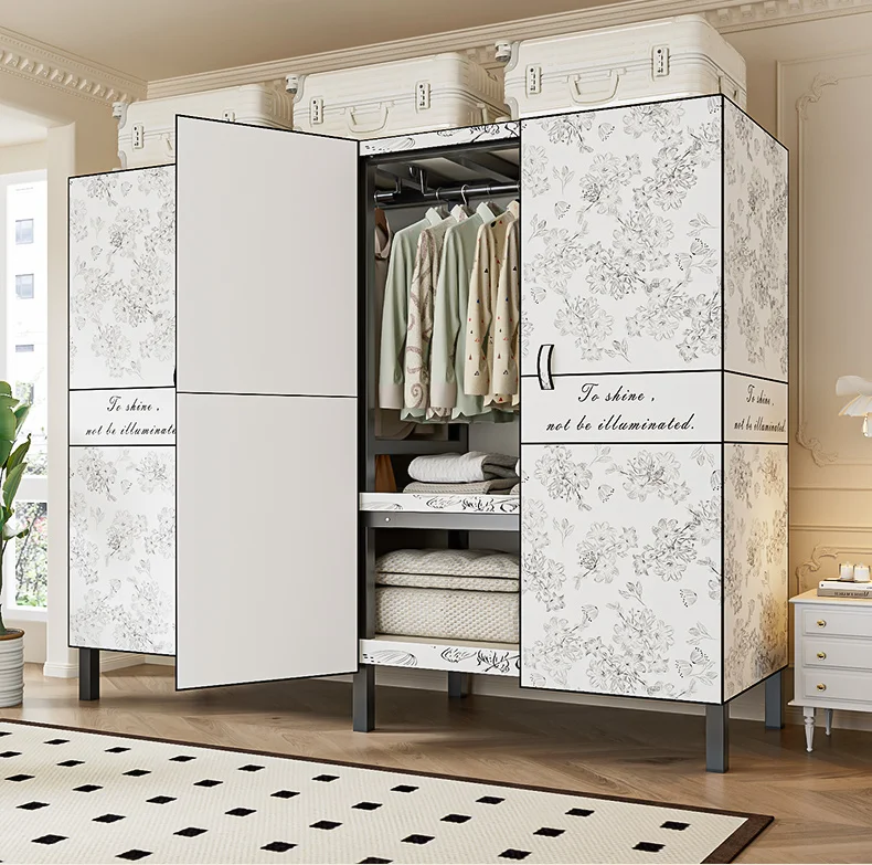

Wardrobe bedroom household steel frame installation-free folding cloth wardrobe for rental room bold thickened durable wardrobe