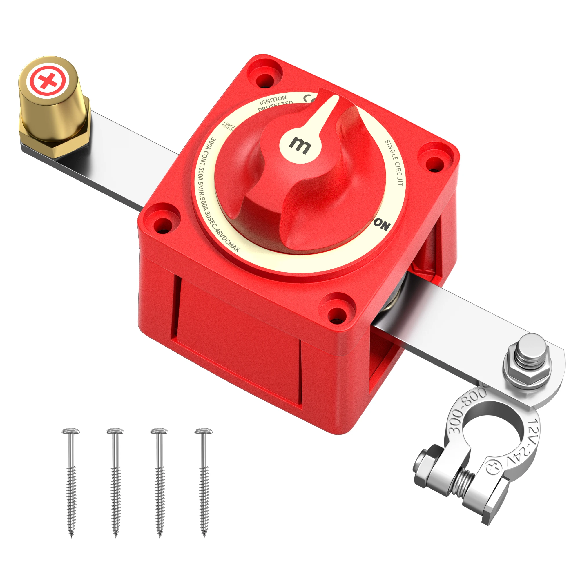 12V-48V 300A Top Post Copper Battery Disconnect Switch Heavy Duty Isolator Power Cut off Mounting Bracket Industrial Car Boat RV