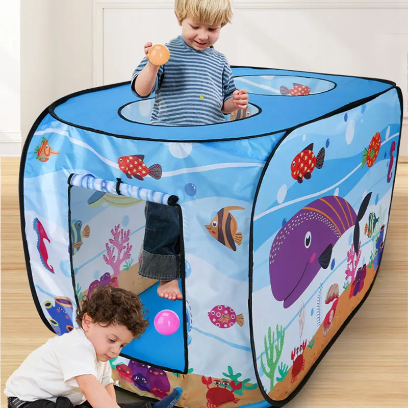 Tienda de juegos con temática de animales del Océano Azul para niños, casa de juguete para niños, interior y exterior, plegable, Pop-up, 3 aperturas, 2-3 personas