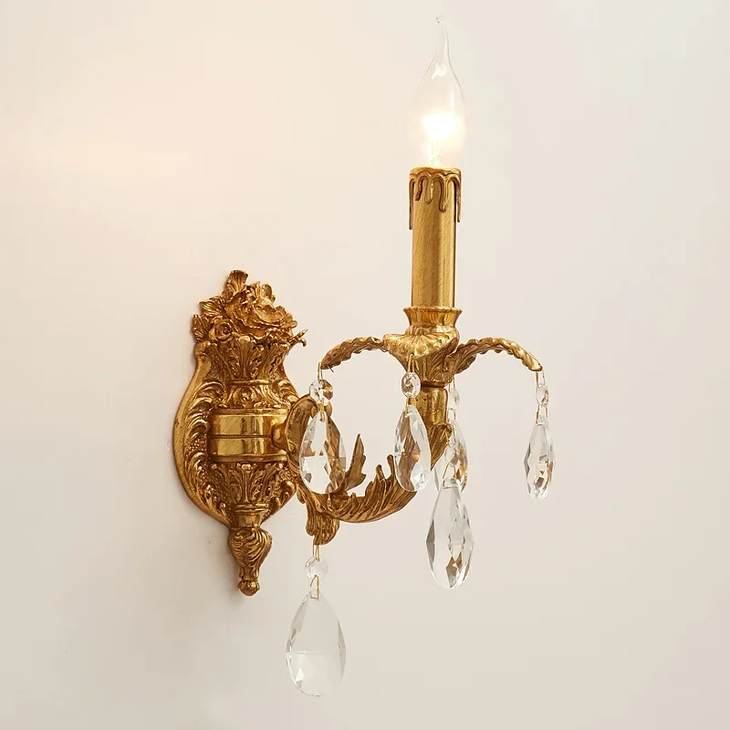 

European copper lamp home improvement villa living room lamp bedroom 。bedside copper wall lamp French retro all-copper wall