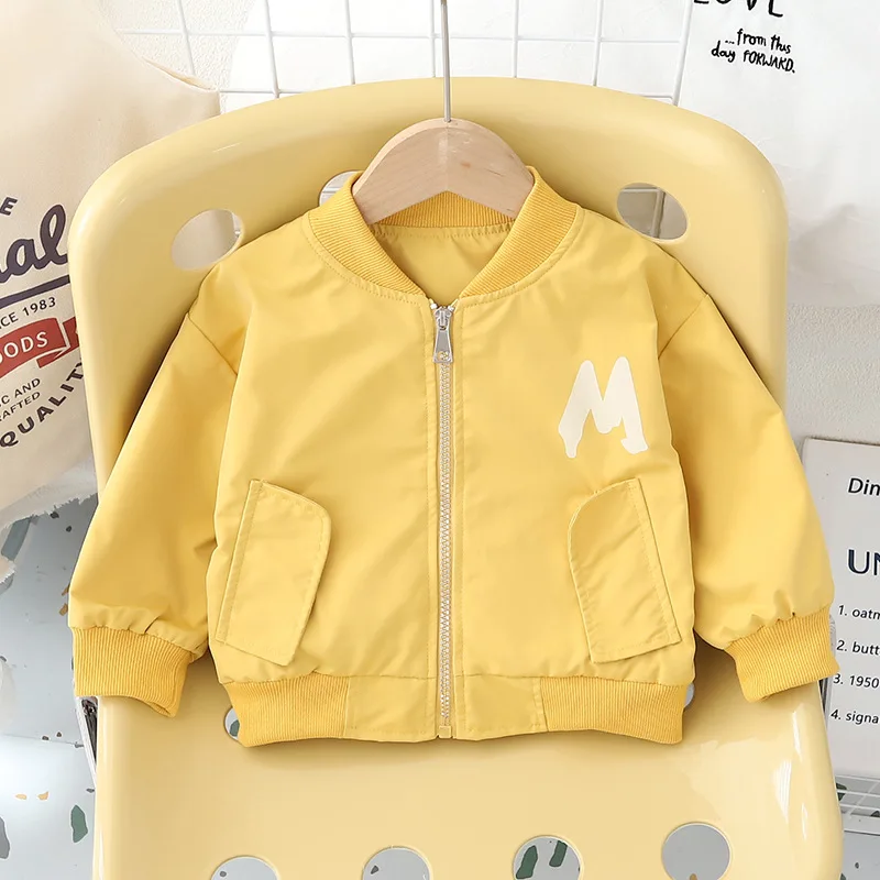 2024 Baby Letter Jacket Boys Fashion Casual Coat Spring Autumn New Female Long Sleeve Solid Color Zipper Cute Clothes 12M-6 Year