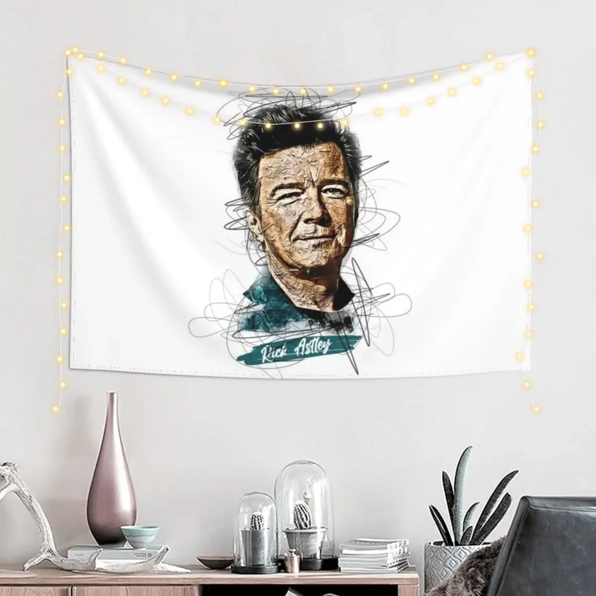 Rick Astley Shirt, Rick Astley Abstract Sketch Art Tapestry Home Decorations Aesthetic Room Decorating Aesthetic Tapestry