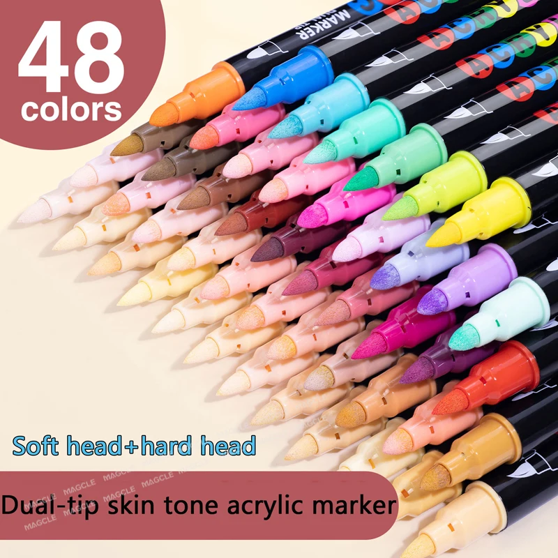Guangna Dual Tip Drawing Stationery Marker Set 24/48 Skin Color Acrylic Felts High Quality Dry faster Waterproof Fade Resistant