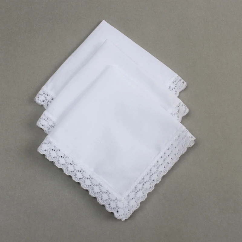 White Lightweight Lace Trim White Handkerchief for Men Wedding Business Supplies