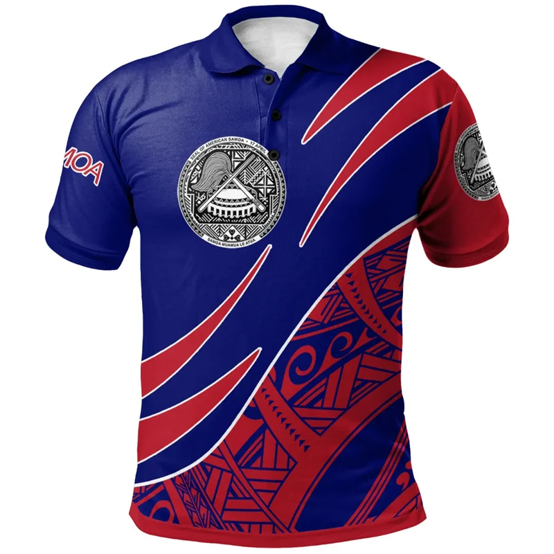 Harajuku 3D American Samoa Tribal Styles Printed Polo Shirt Polynesian Samoa Coat Of Arms Graphic Polo Shirts For Men Polos Tops