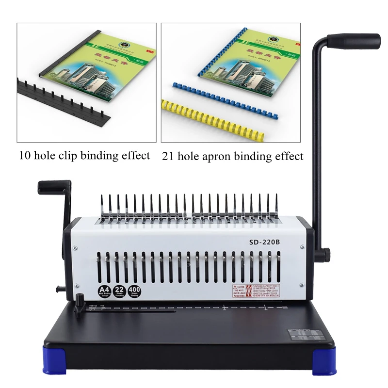 

SD-220B Manual Binding Machine 21 Hole Rubber Ring 10 Hole Clip Strip Office Documents Punch Binding Machine