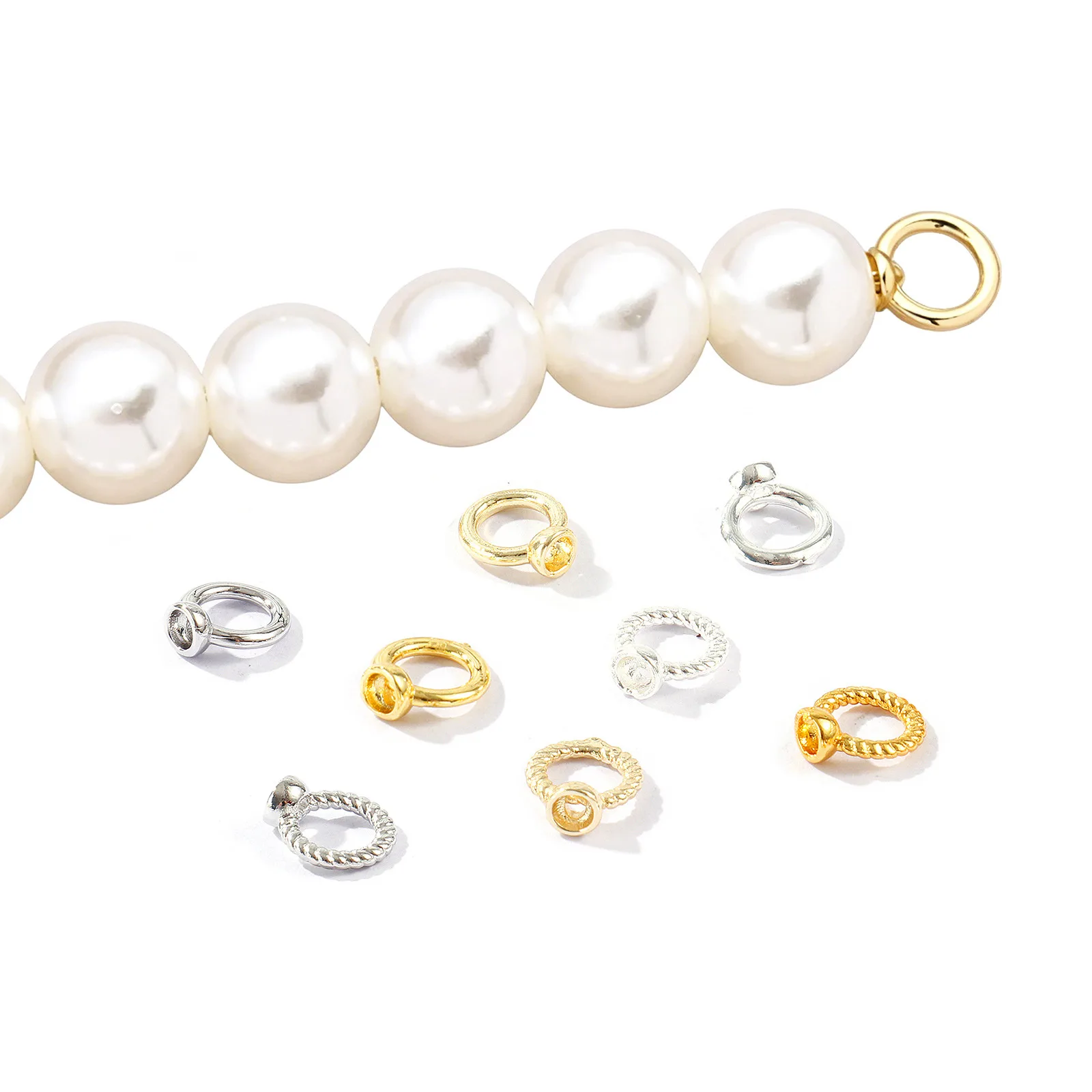 10 Stück Messing-Endkappen für Halsketten, Armbänder, Schmuckherstellung, Großhandel, mehrfarbige Doppelloch-Verbindungsringe, Endkappen, 8 mm x 7 mm – Detail 1