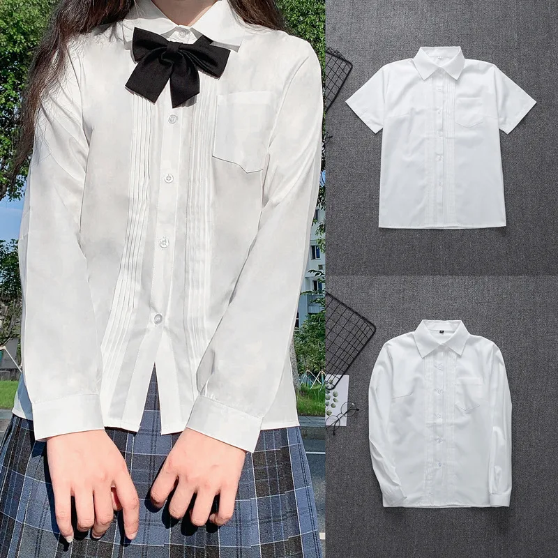 

JK Uniform School Uniform Pointed Collar Front Organ Pleat Shirt Multicolour Short Sleeve Long Sleeve Lapel Student Shirt