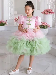 Vestido de fiesta de princesa con lazo para niñas, vestidos con tutú para bebés y niños, ropa para fiesta de cumpleaños y boda con mangas abullonadas