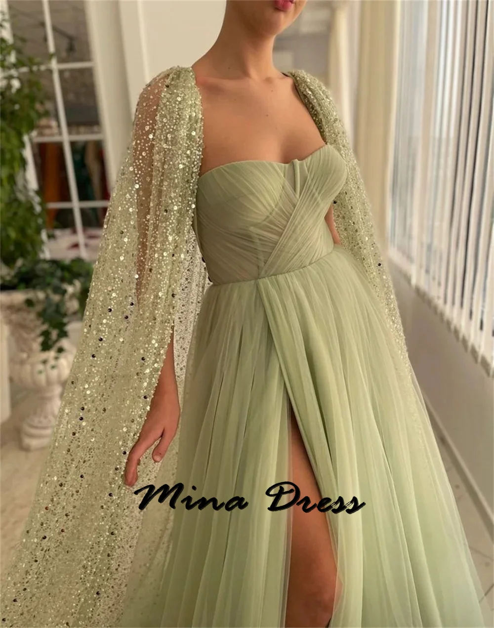 Mina Shawl Prom Dress Es  Removable Evening Dresses Woman Elegant Party Dresses 2024 for Wedding Guest Dress Women Sleeveless