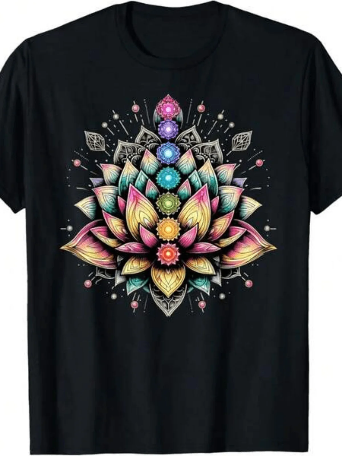 Chakra for Lotus Flower Spiritual Yoga Lover TShirt Comfortable Graphic Print Shirt All-Season for Everyday & Outdoor Activities
