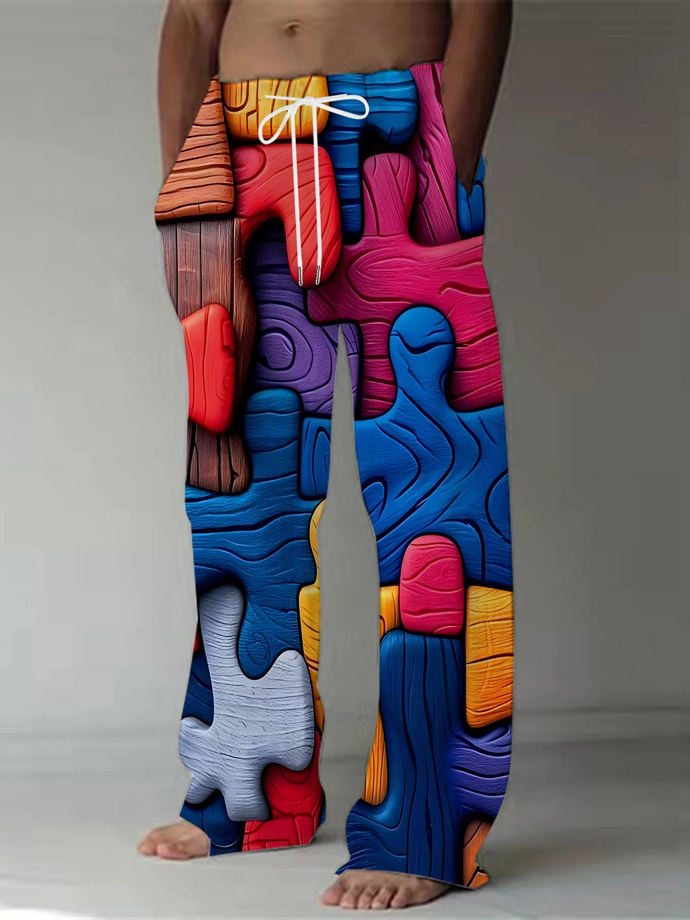 

Color Block Classic Print 2026 New Men's Pants and Women's 3D Color Series Casual Pants Y2K Street Couple Sports Pants