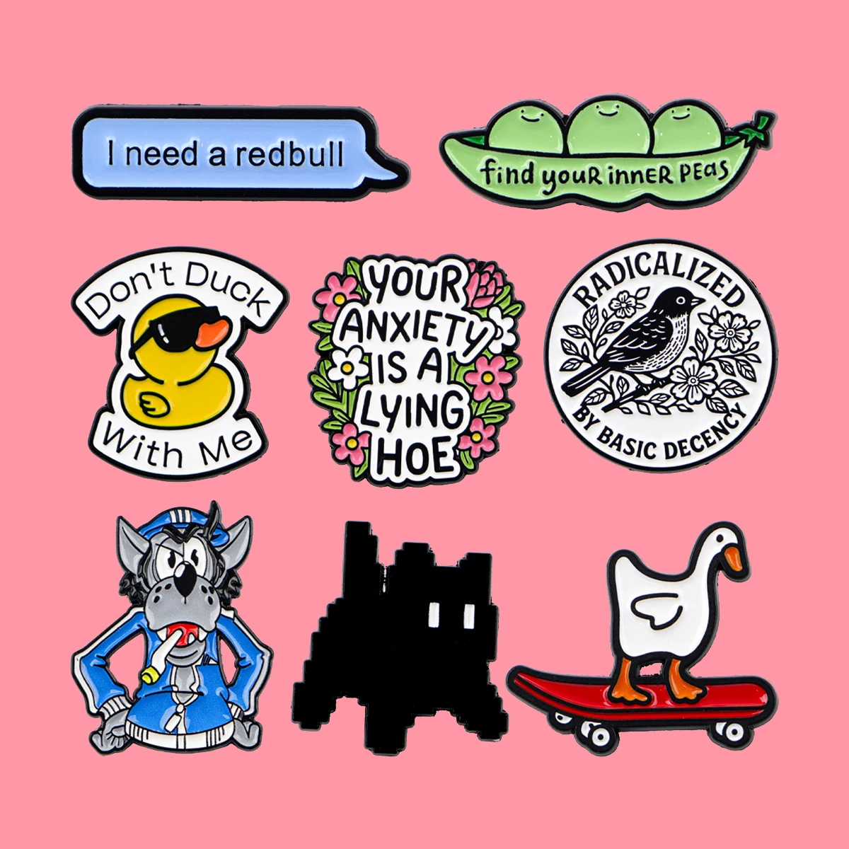 

Animals Black Cat Wolf Enamel Pins Duck Pea Quotes Brooch Lapel Pin Badge on Backpack Clothing Accessories Fashion Jewelry Gifts