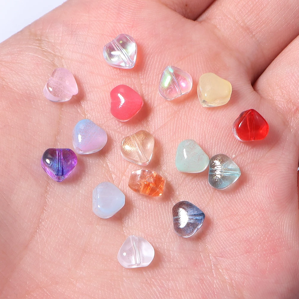 50pcs Colorful Transparent Love Heart Glass Beads Aurora Loose Spacer Bead for DIY Jewelry Making Necklace Bracelet Accessories