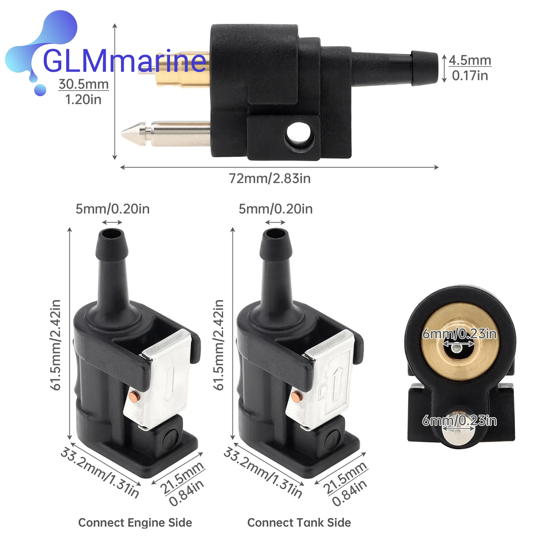 6Y1-24305 6G1-24304 Fuel Line Connector KIts Fit for Yamaha 6mm 6 To 90 HP Outboard Engin and Tank Sides Female 6YL-24305
