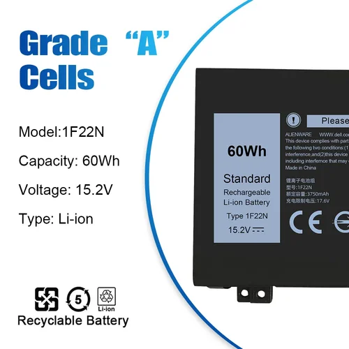 Imagen 2 del producto SKOWER 60Wh 1F22N batería del ordenador portátil para Dell Inspiron G5 5590 G7 7590 7790 Alienware M15 M17 R1 P79F P37E