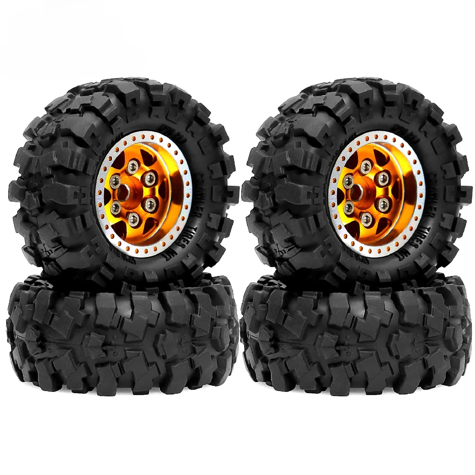 4PCS 1.0 Inch Mud Terrain Beadlock Wheel Tires Set for 1/18 1/24 RC Crawler Axial SCX24 AX24 FMS FCX24 TRX4M