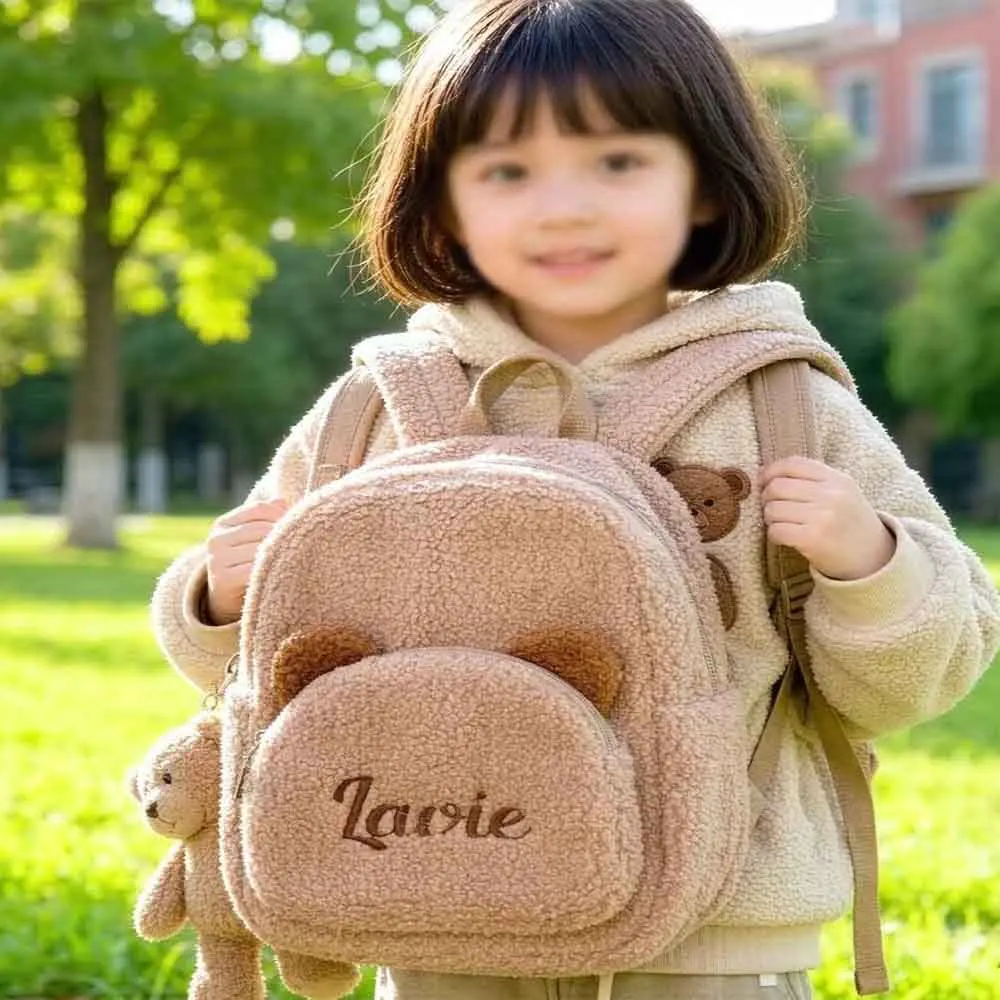 Mochila de oso de peluche bordada a mano con nombre personalizado, bolso de compras de viaje para niños, mochila portátil, bolso de hombro para mujer