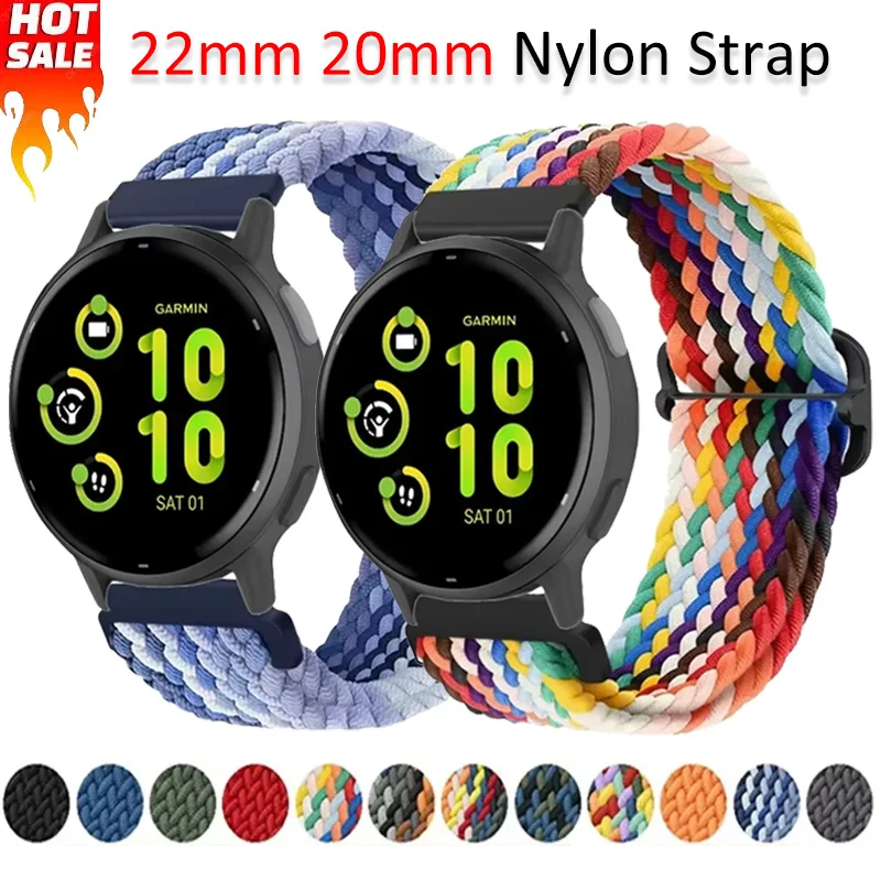22 mm 20 mm Nylonband für Garmin Forerunner 55 965 165 265, geflochtenes, atmungsaktives Armband, Garmin Venu 3/Vivoactive 5/Active 5 Gürtel