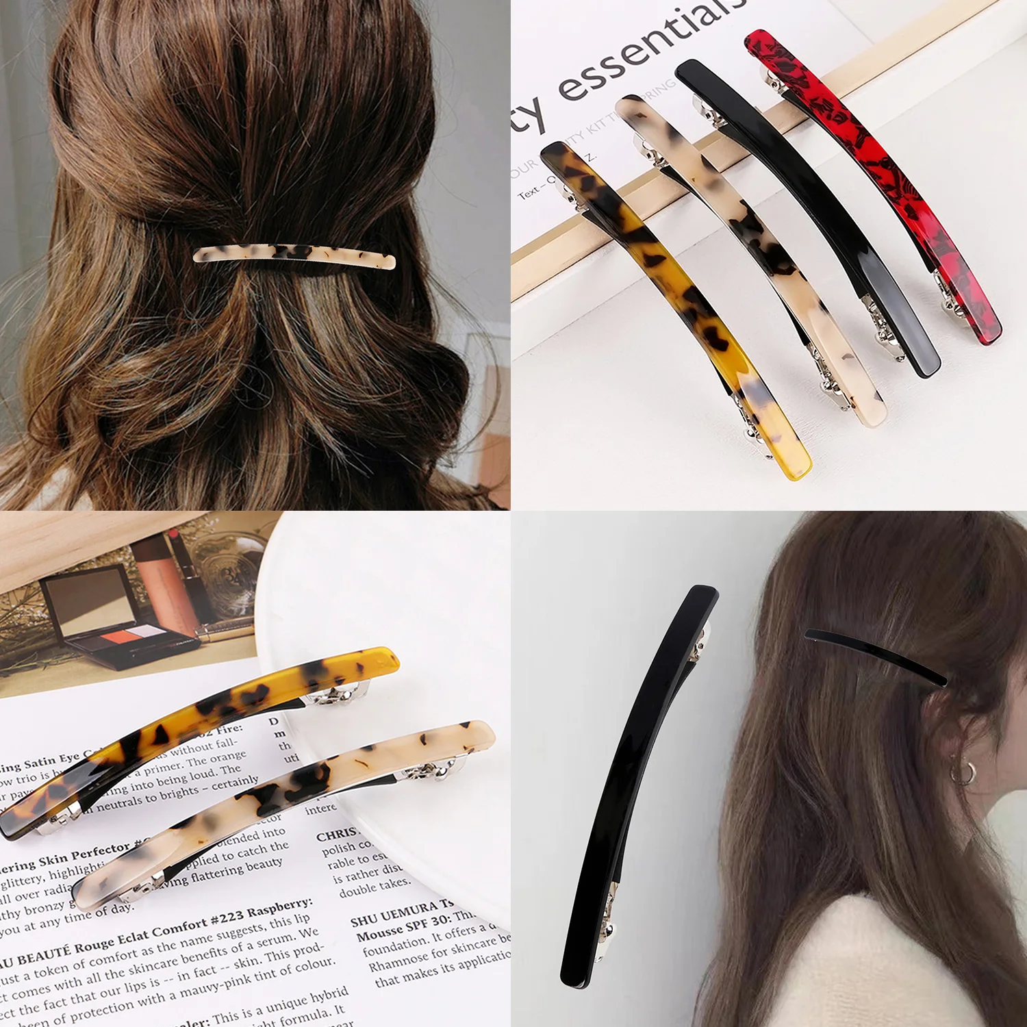 Korean Style Women Extra Big Size Leopard Acetate Hair Barrettes Multi Colors Tortoise Shell Hair Clips Lovely Long Hair Pin