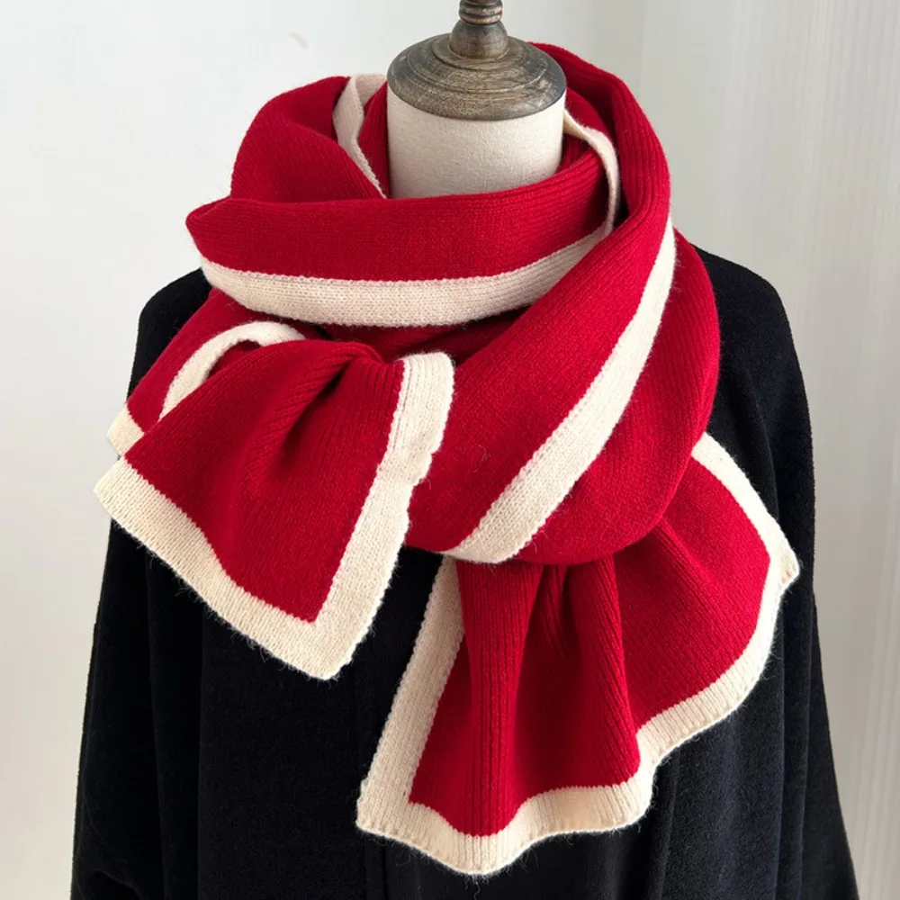 Simple Thicken Color Matching Scarf Color Contrast Large Women's Winter Scarf Cold-proof Neck Wrap Flocking Scarfs Autumn