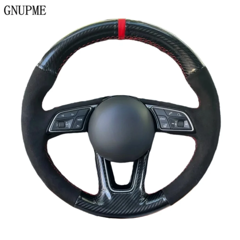 

Для Audi A3 2017-2019 A4 2017-2019 A5 2018-2019 S5 2018-2019 черный замшевый чехол на руль автомобиля, прошитая вручную карбоновая кожа