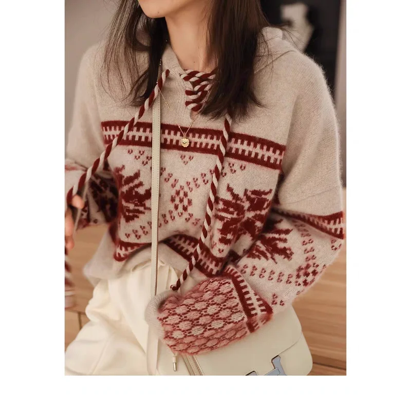 

Christmas Red Sweater Coat for Women New Style Autumn and Winter Lazy Style Soft and High - End Loose Pullover Top