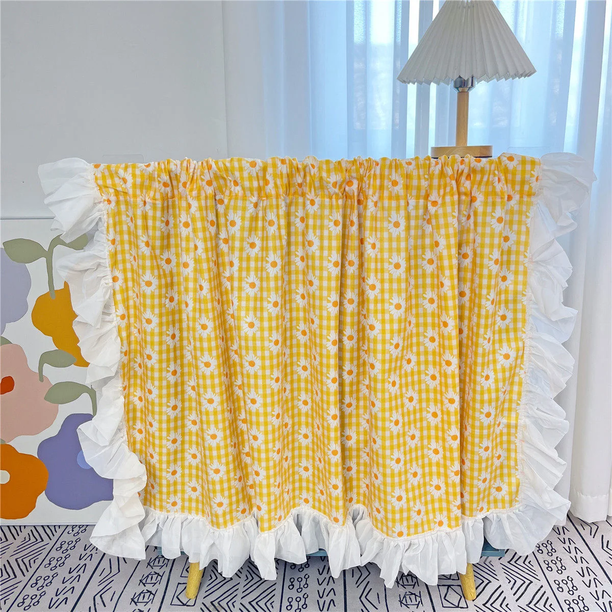 French Style Ruffle Floral Pattern Short Curtain Enclosure Kitchen Door Curtains Cafe Living Room Window Kitchen Curtain Decor