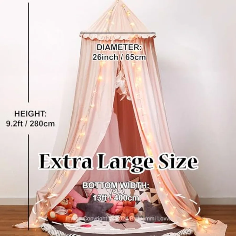 Bed Canopy for Girls Dreamy Frills Ceiling Hanging Princess Canopy Bedroom Decoration Soft Canopy Net Reading Nook Extra Large