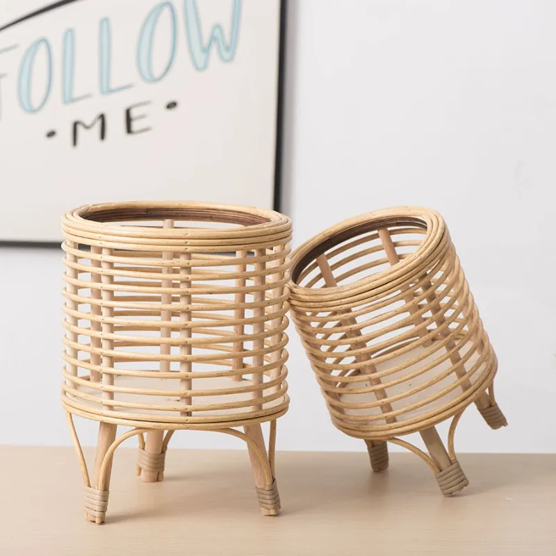 Planter Stand Basket Planter Holder Wooden Floor Plant Stand Flowerpot Rack Woven Flower Pot Stand, for Entrance Farmhouse