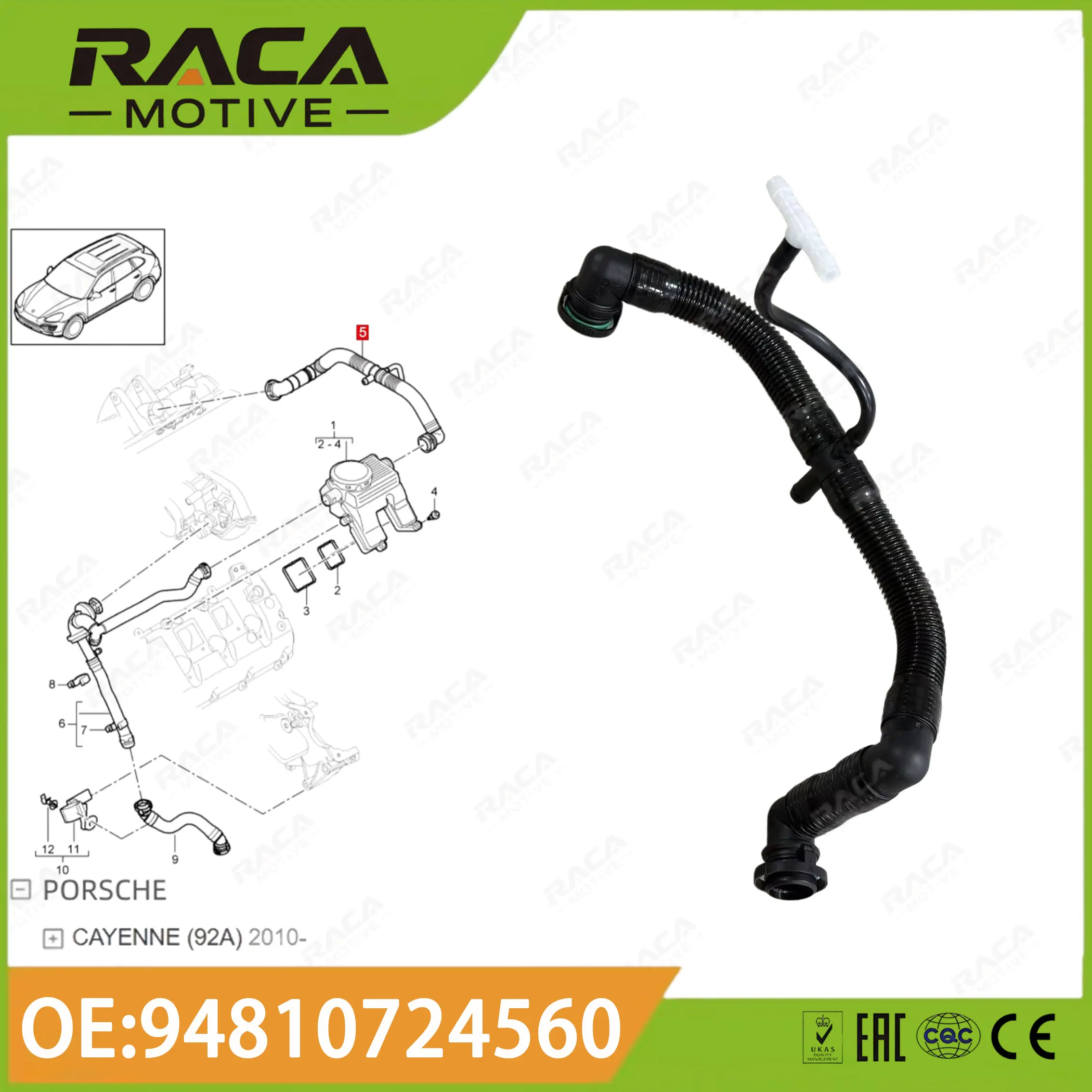 

Engine Crankcase Exhaust Pipe Suitable for Porsche Cayenne 92A 4.8t 2010-2017 4.8t Displacement 94810724560