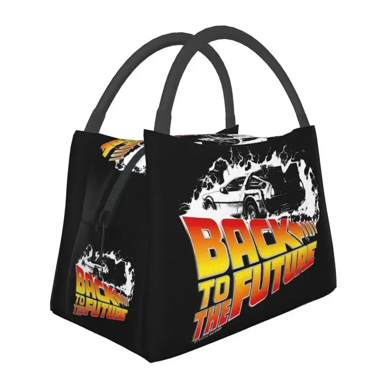 Back To The Future TV Show Thermal Insulated Lunch Bags Women DeLorean White Stencil Lunch Tote for Outdoor Picnic Meal Food Box