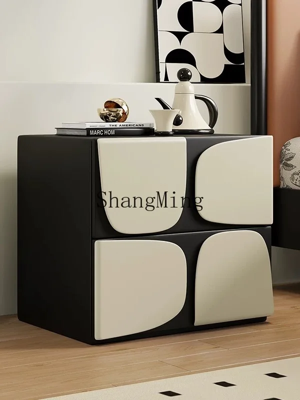 ZYY بسيطة الحديثة خشب متين منضدة كريم وابي سابي نمط ضوء فاخر الراقية غرفة نوم المنزل خزانة صغيرة بجانب السرير #3