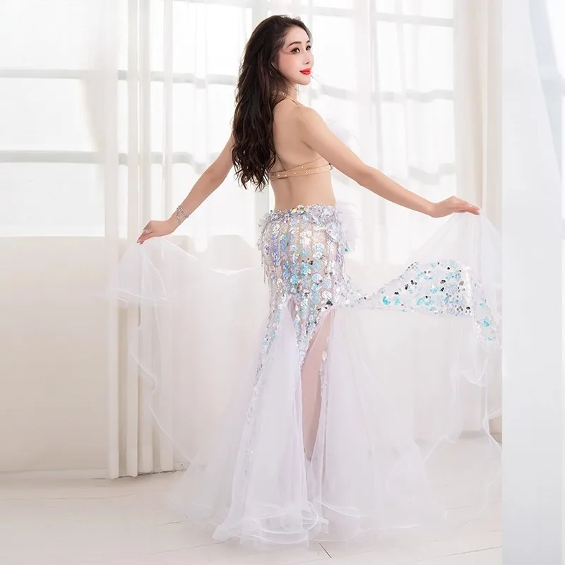 Vestido de danza del vientre personalizado, ropa de actuación, trajes de danza Oriental femenina, falda larga Sexy, conjunto de malla QC2997