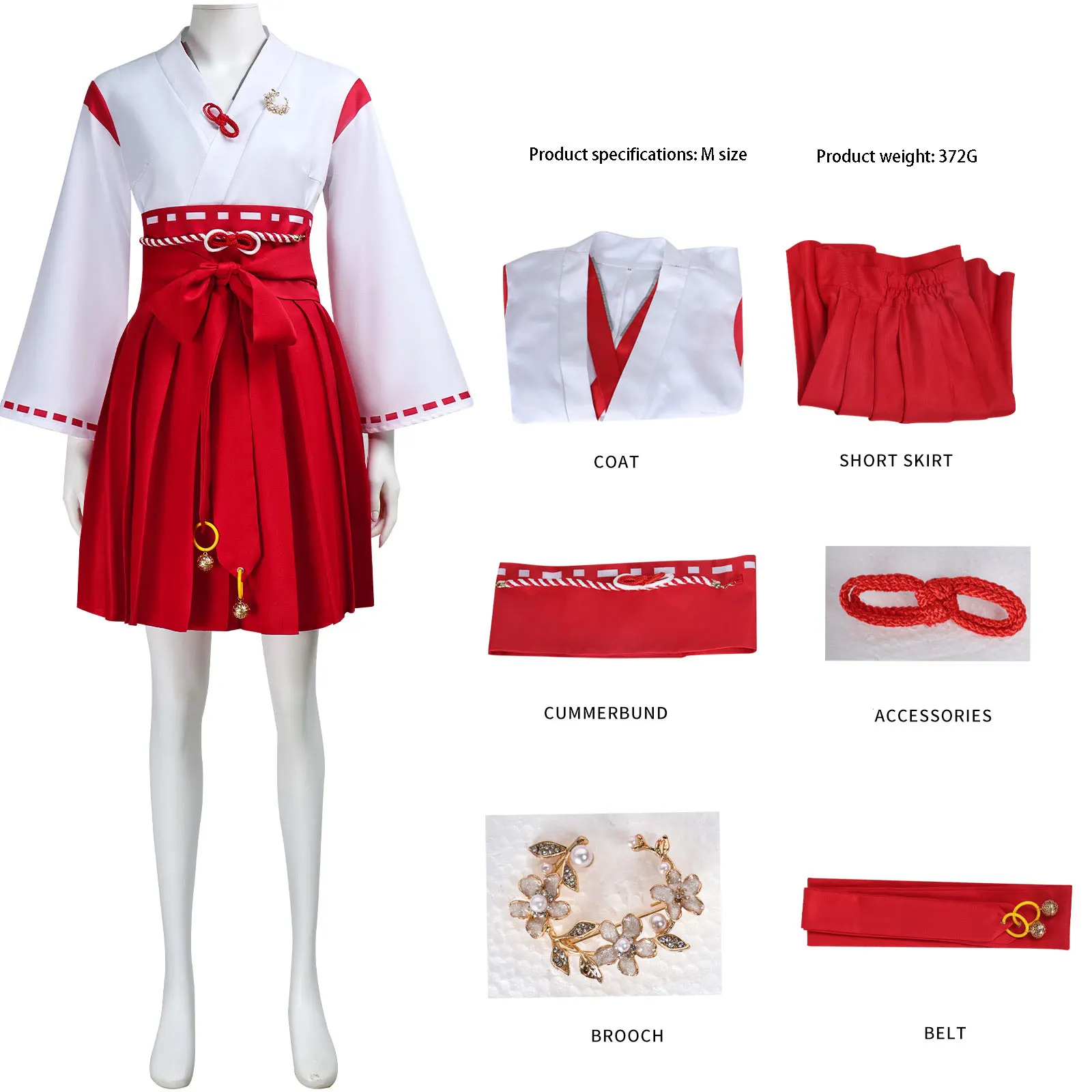 Inuyasha Kikyo Witch Cosplay-Set mit rotem und weißem modifiziertem Anime-Cosplay-Kostüm und Bühnenkostüm